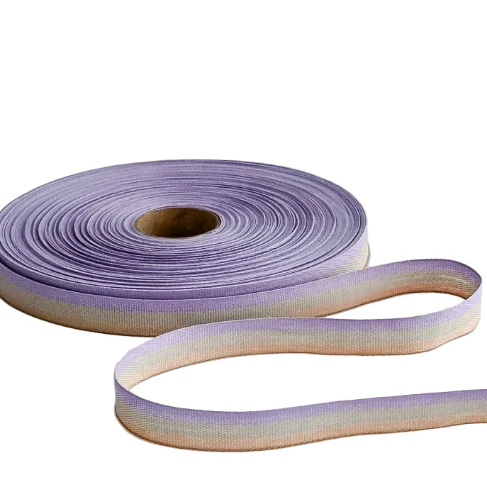 Tricolor Stripe Lavender Cotton Ribbon - 15mm x 5m
