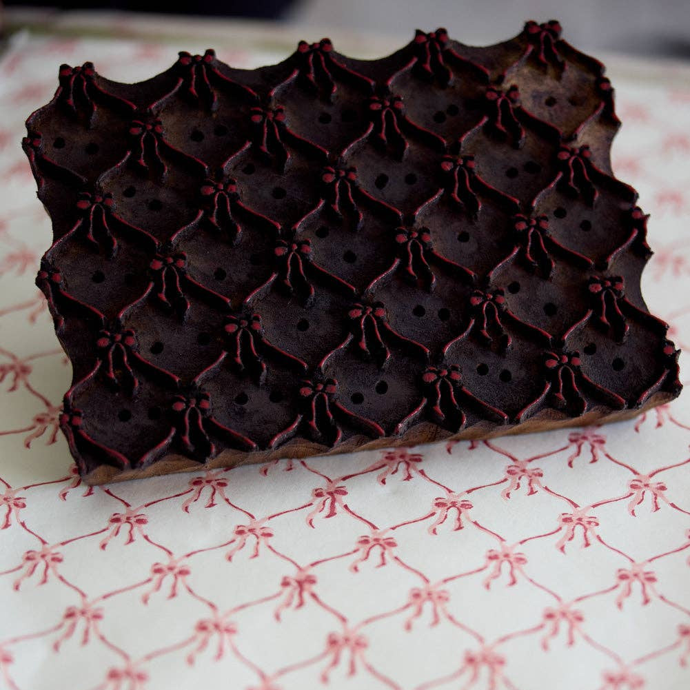 Block Printed Wrapping Paper - Bows Pink Sorbet