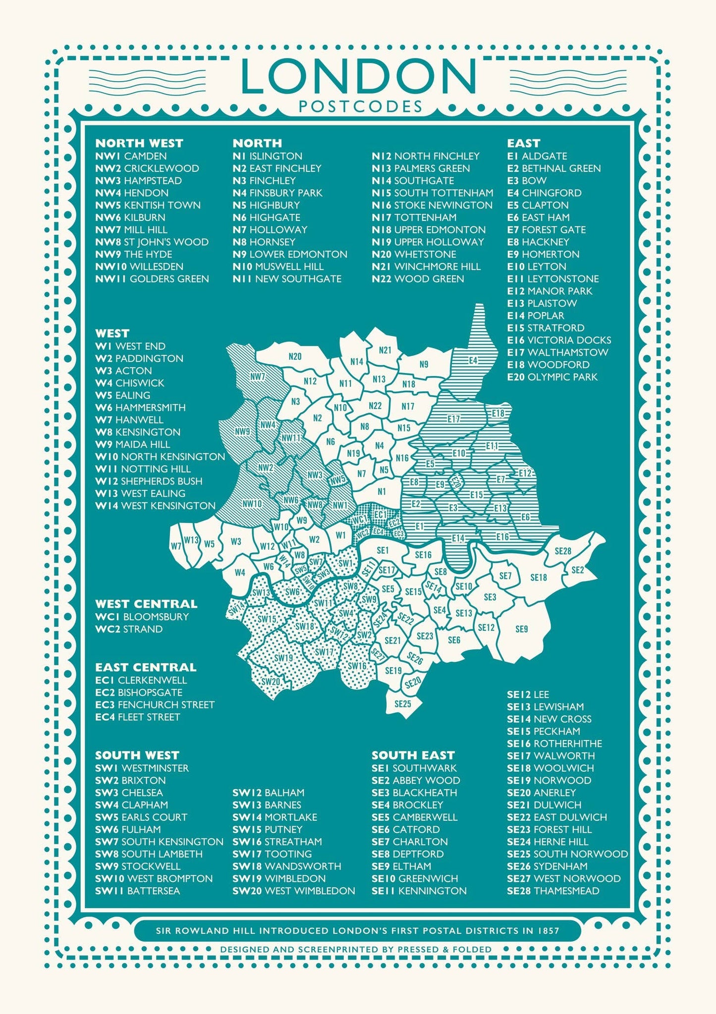 Postcodes Screen Print