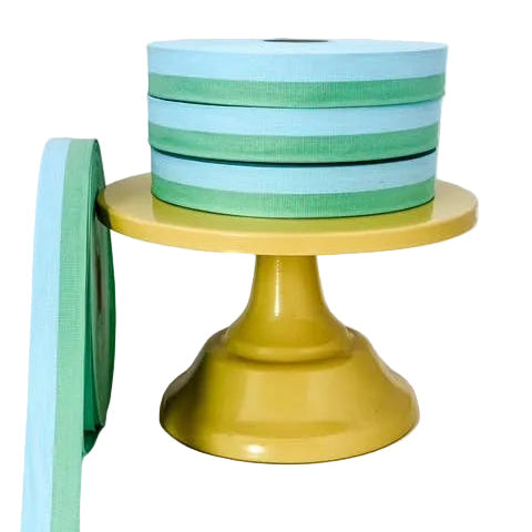 Blue/Green Striped Cotton Ribbon - 25mm x 5m