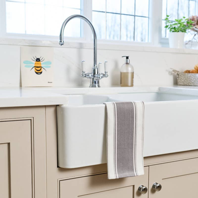 Striped Cotton Tea Towel - Slate Grey