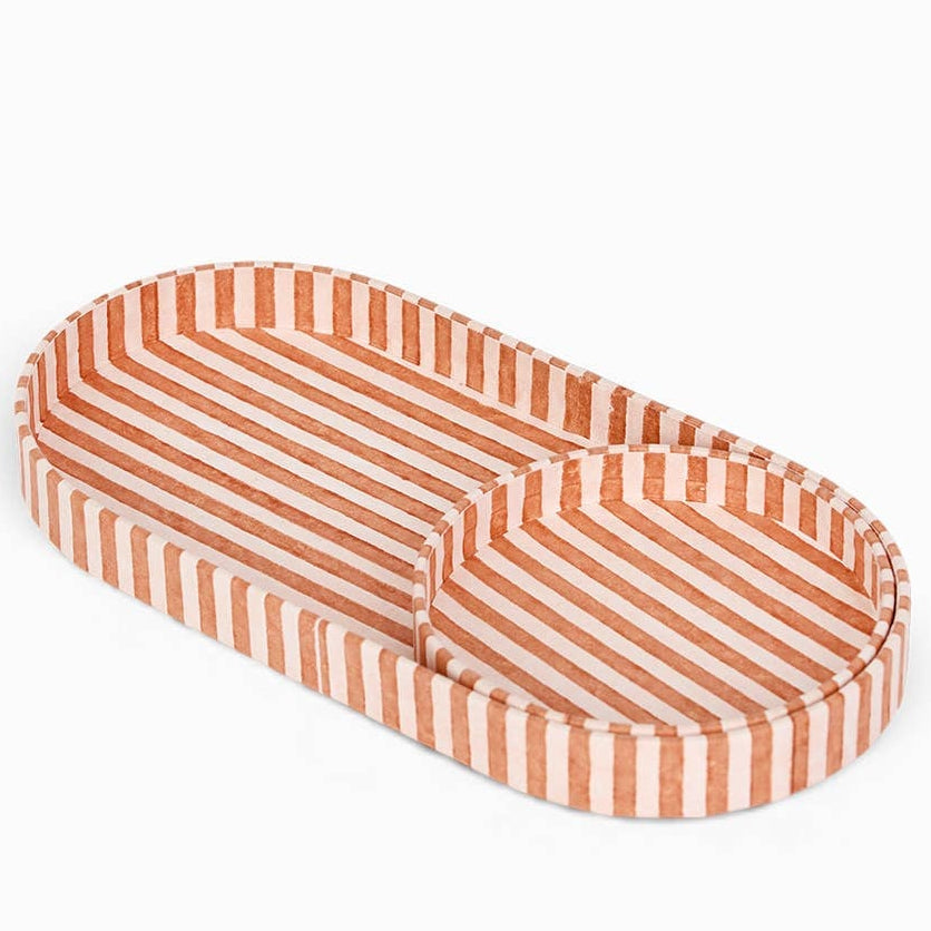 Block Printed Desk Tray Set - Classic Stripe Orange