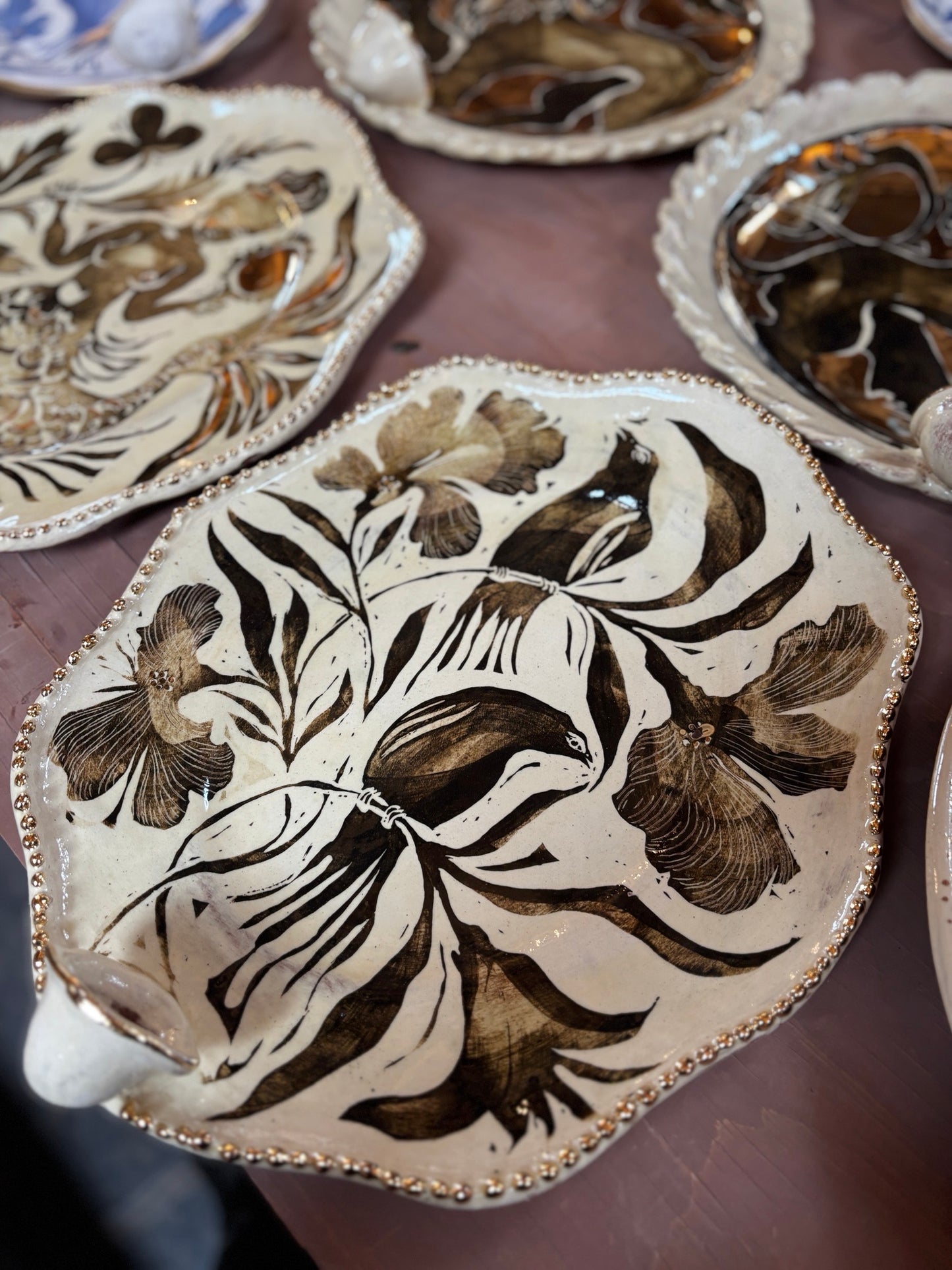 Shaped Floral Lustre Platter