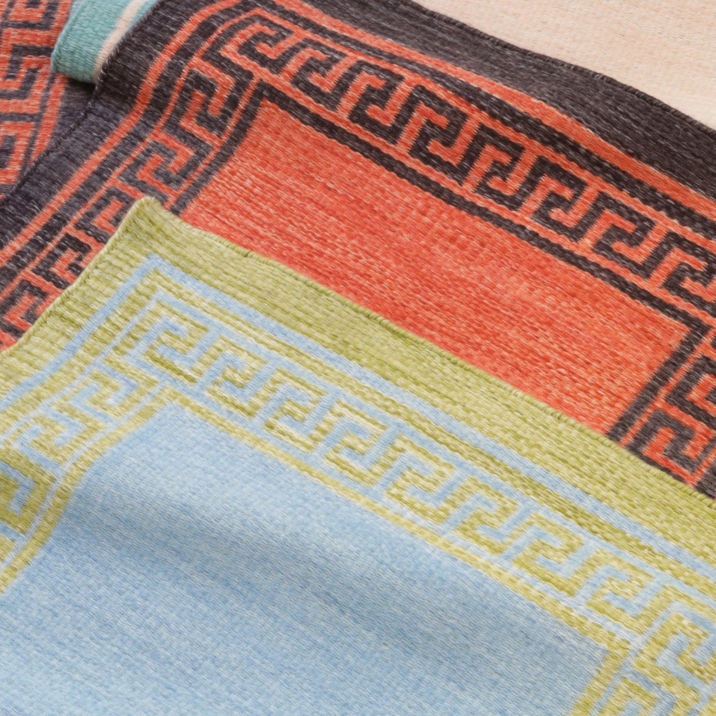 Blue & Green Greek Key Reversible Rug