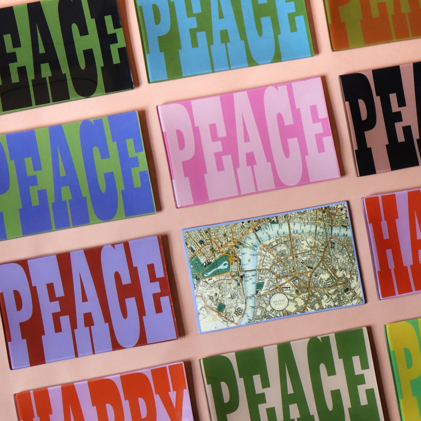 5" x 8" Peace Decoupage Tray - Olive Green & Blue