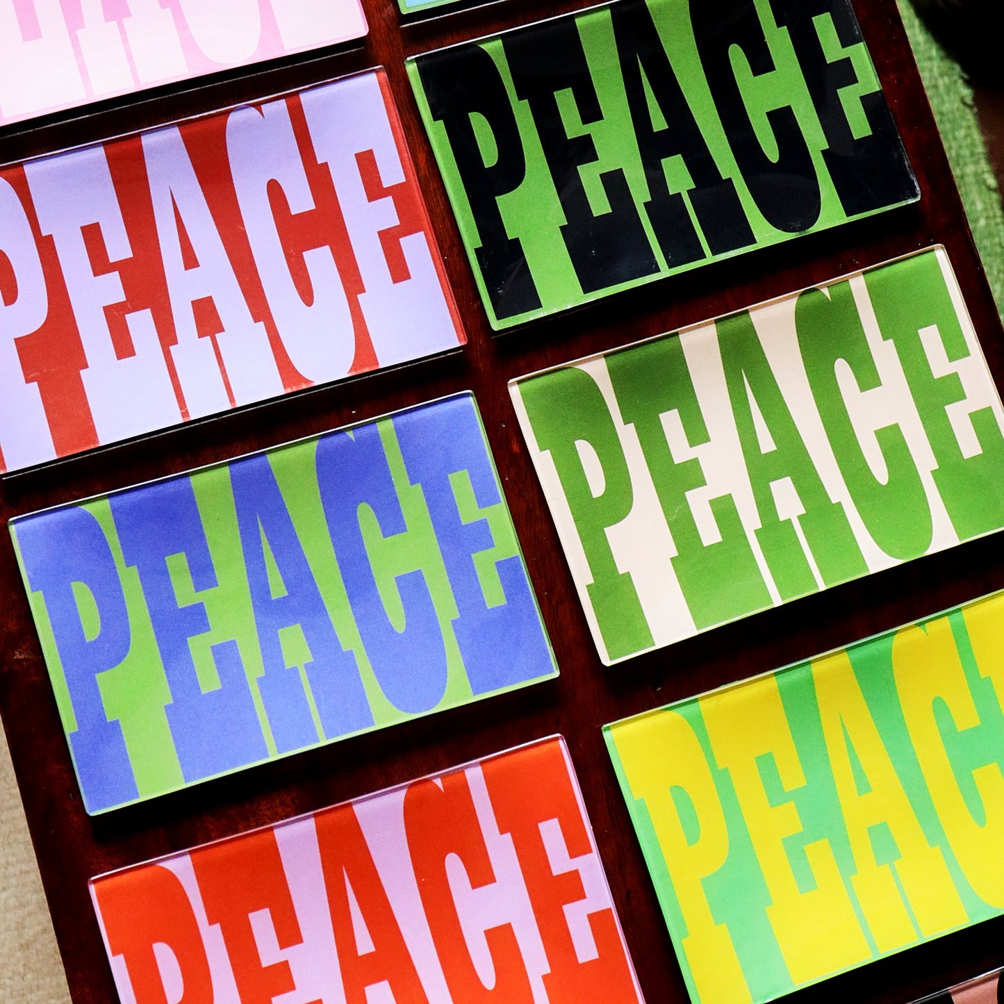 5" x 8" Peace Decoupage Tray - Bright Green & Yellow