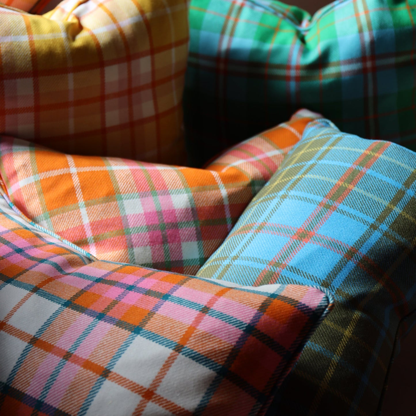 Large Check Lambswool Cushion - Flame