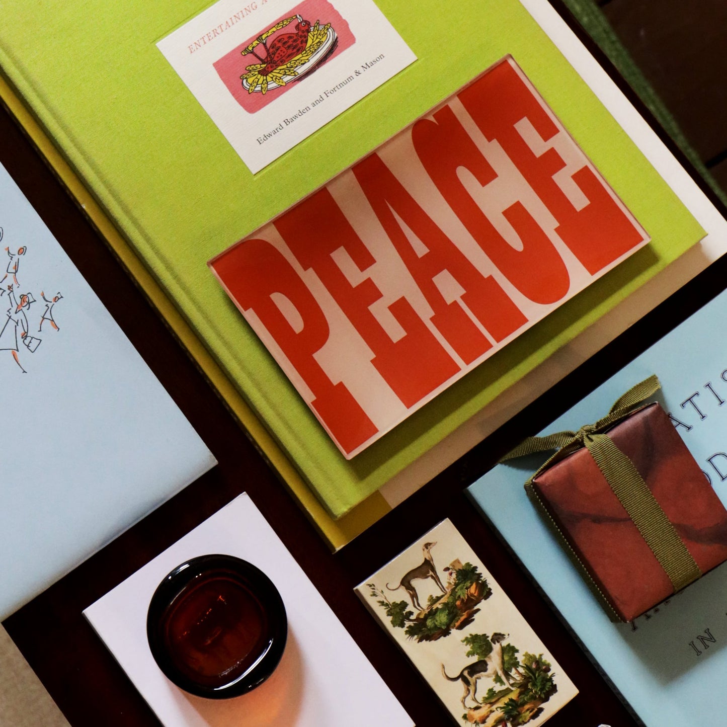 5" x 8" Peace Decoupage Tray - Peach & Red