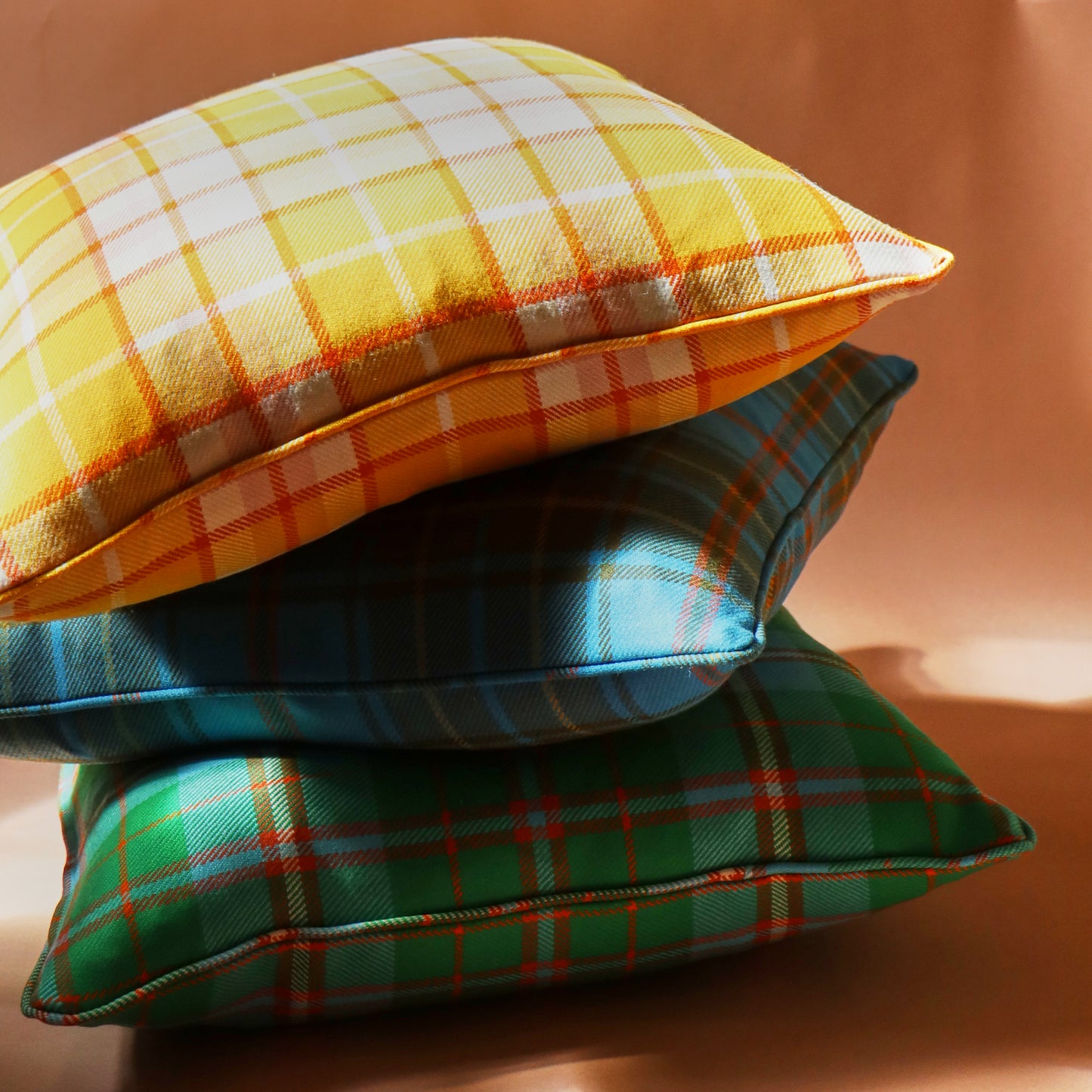 Large Check Lambswool Cushion - Gold