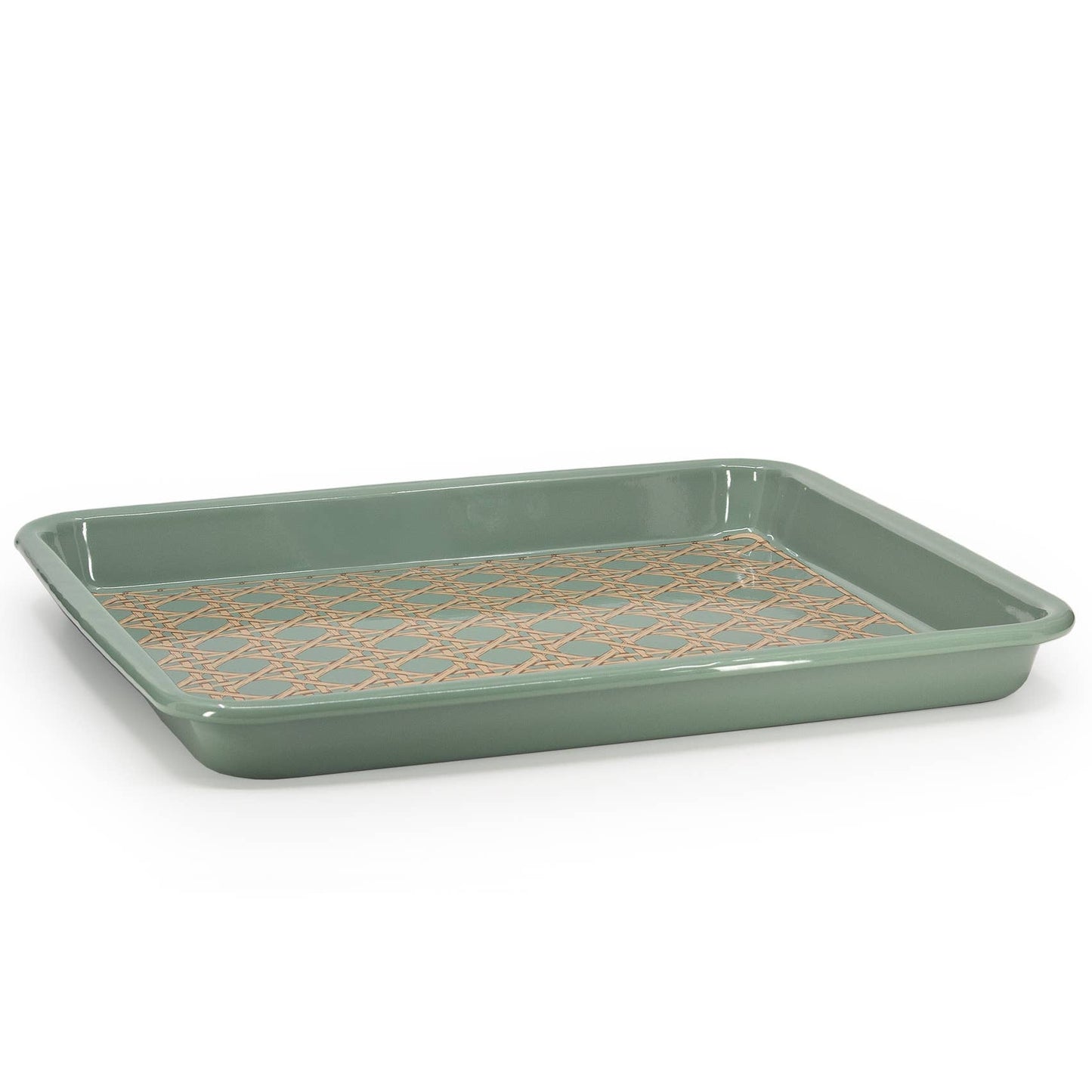 Domino x CCH Wicker Enamelware Rectangle Tray: Sea Blue