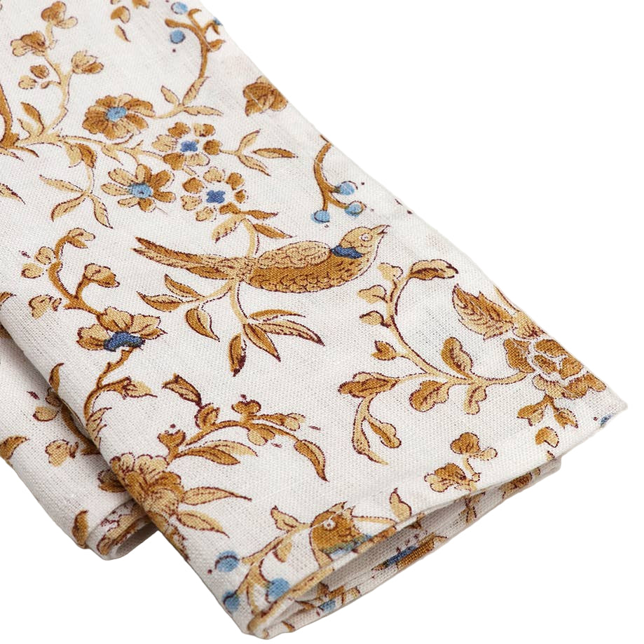 Block Printed Linen Napkin Set Of 2 - Robin & Peony: Yellow