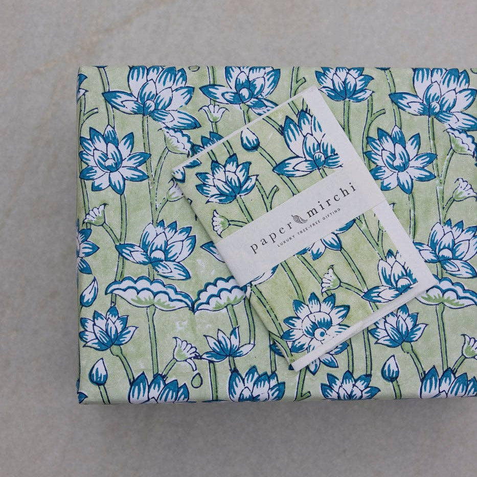 Block Printed Wrapping Paper - Lotus Indigo