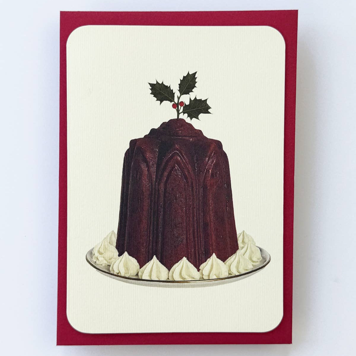 Christmas Plum Pudding Holly Greeting Card