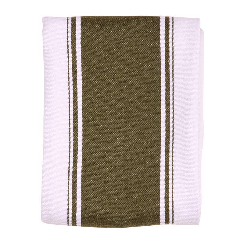 Striped Cotton Tea Towel - Olive Green