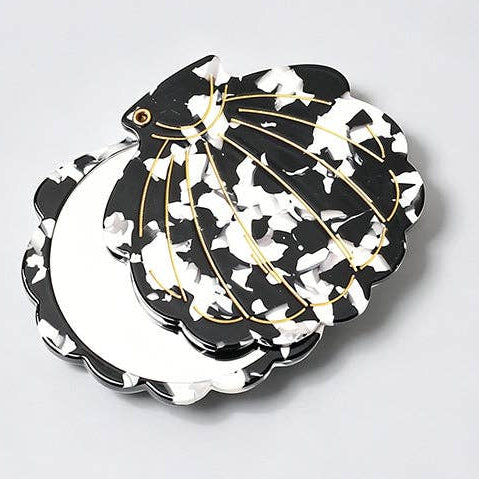 Seashell Acetate Compact Mirror - Black & White