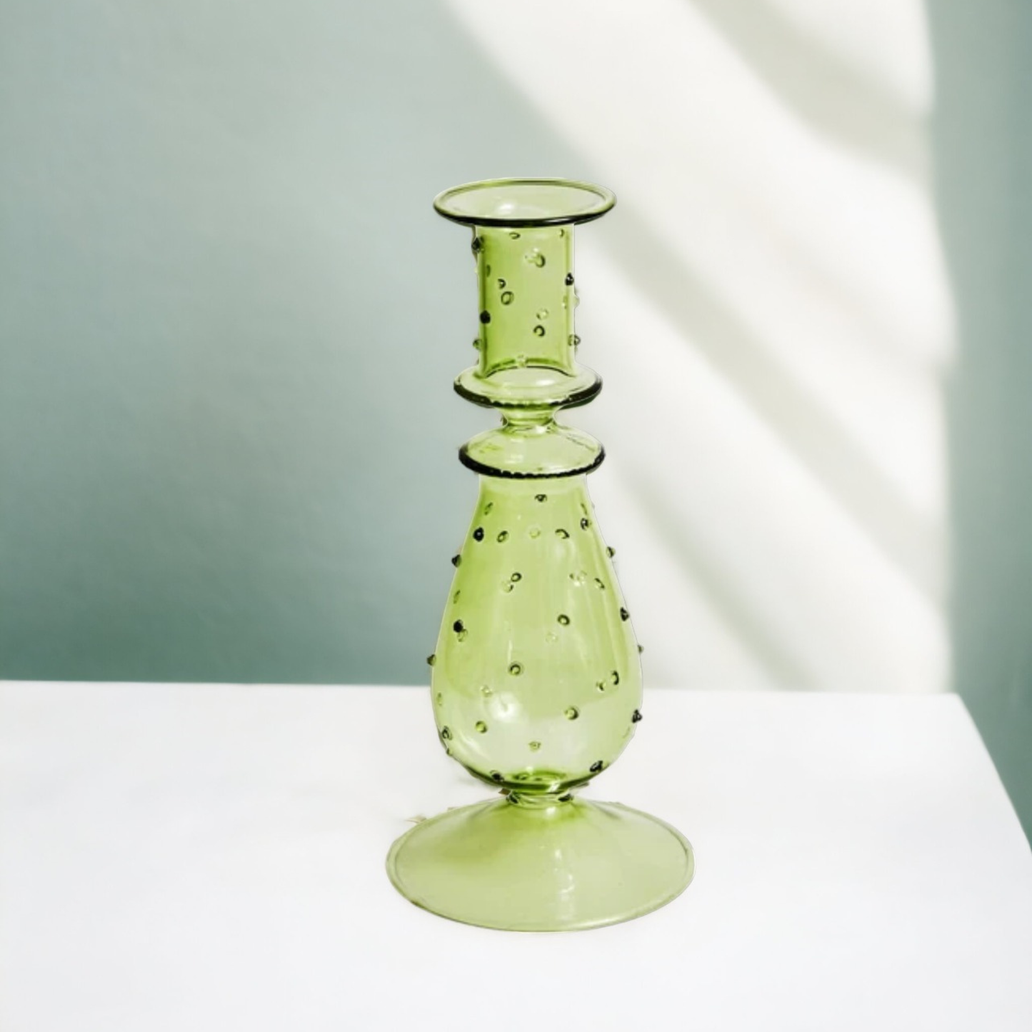 Glass Candlestick: Green