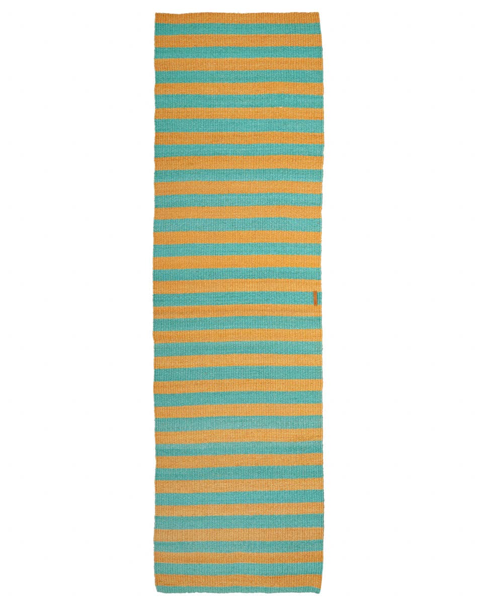 MSHALE: Golden Yellow & Turquoise Striped Woven Sisal Runner