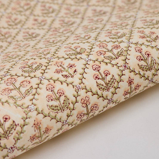 Block Printed Wrapping Paper - Floral Lattice Terracotta