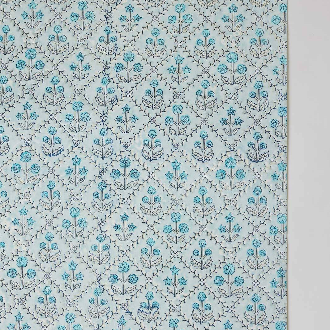 Block Printed Wrapping Paper - Floral Lattice Blue Opal
