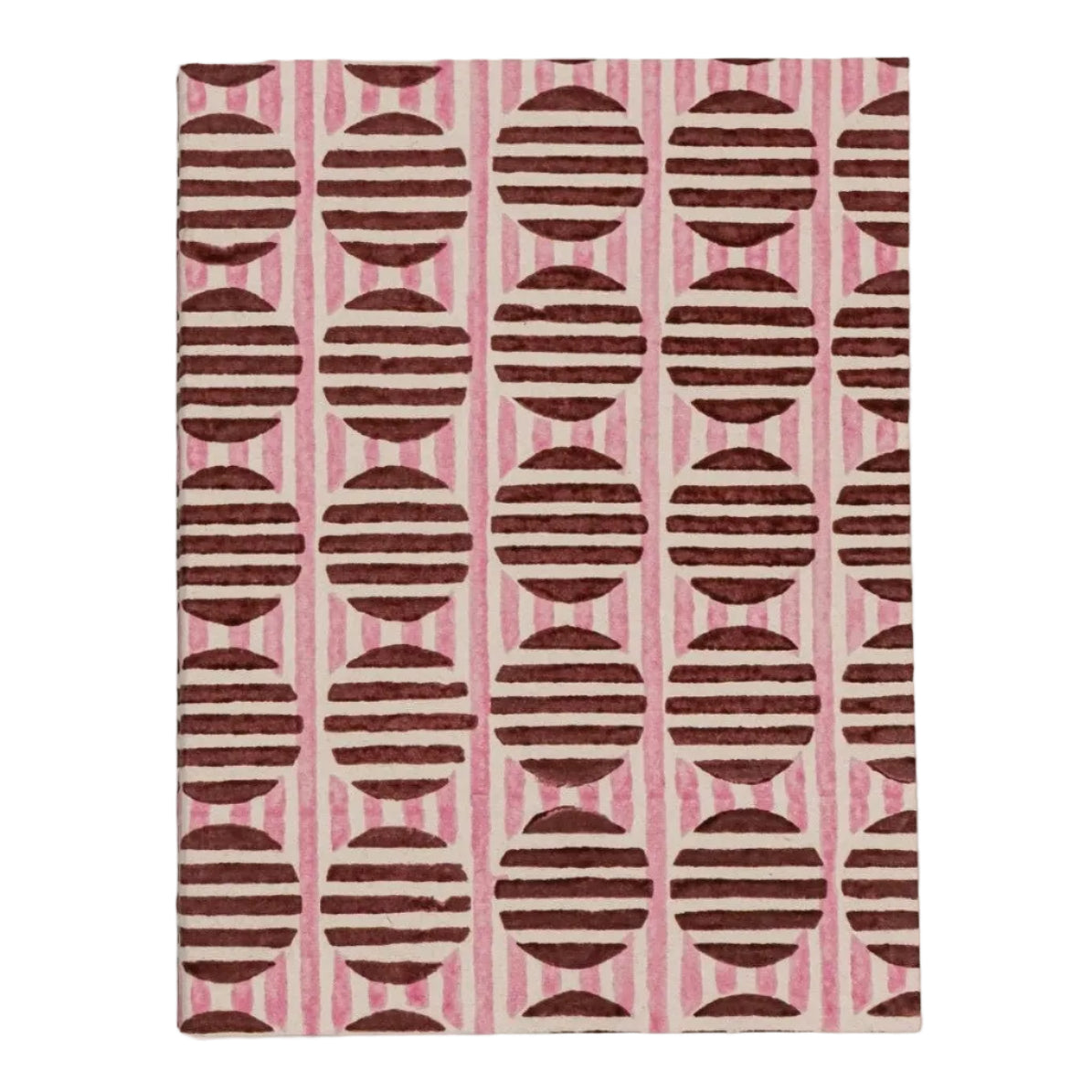 A5 Block Print Notebook - Striped Circles Pink & Burgundy
