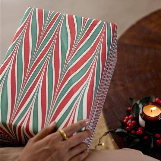Hand Marbled Wrapping Paper - Candy Stripes Jolly