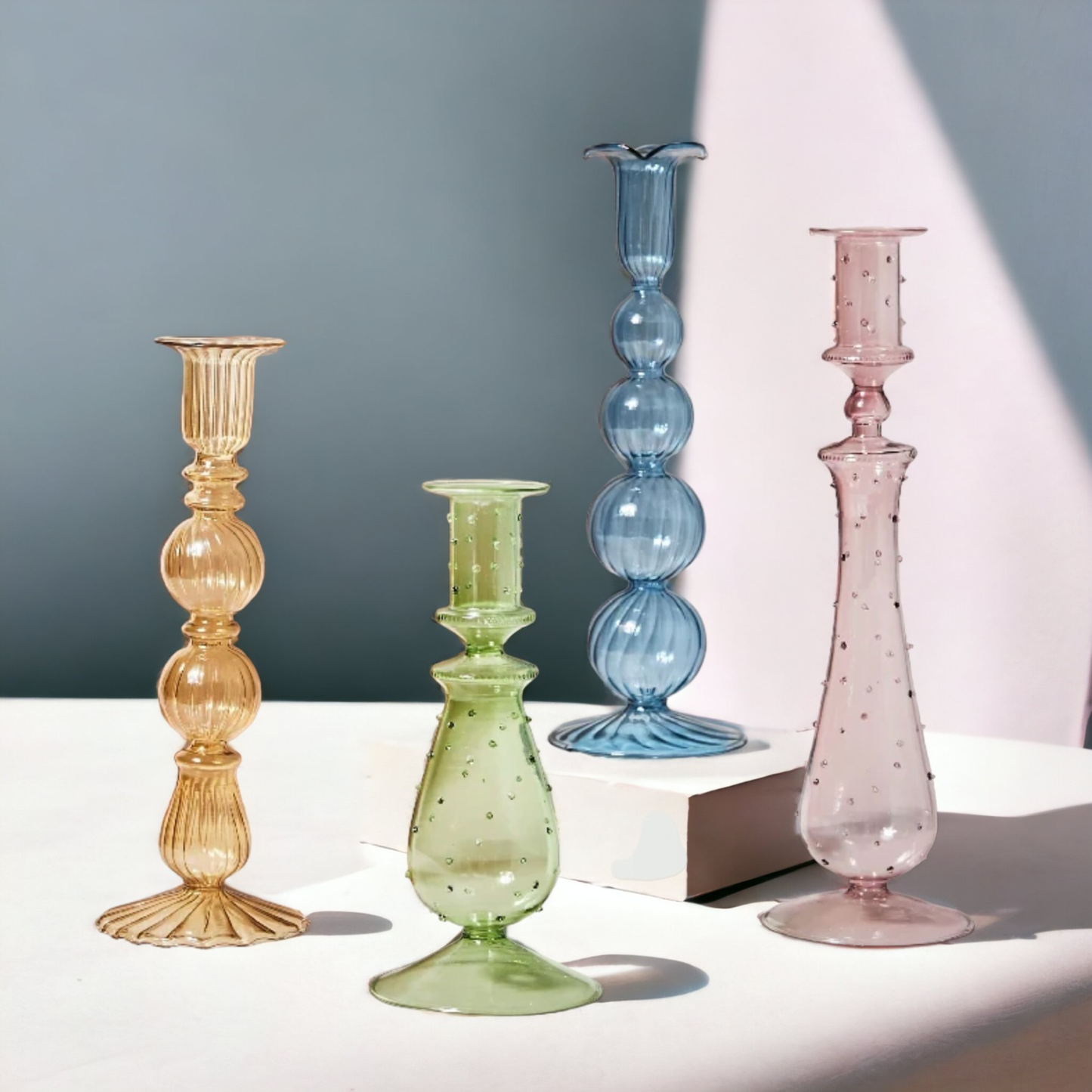 Glass Candlestick: Green