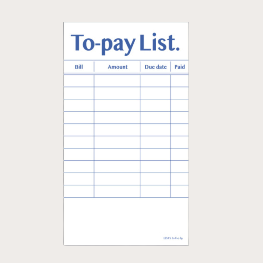 Paperian Lists To Live by  'To Pay' Memo Pad