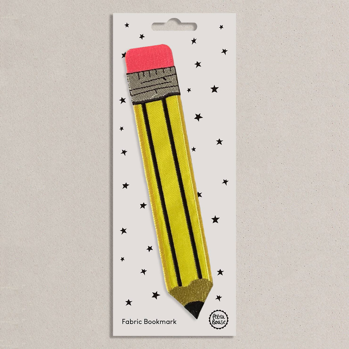 Embroidered Fabric Bookmark – Classic Yellow  Pencil Design