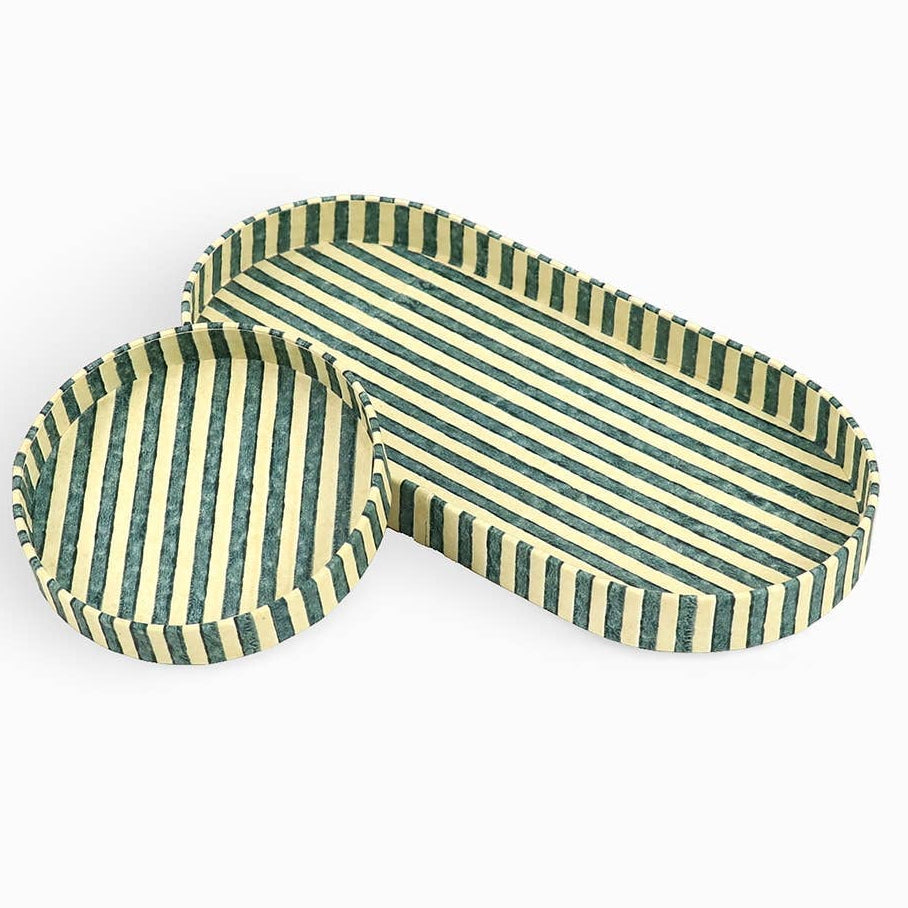 Block Printed Desk Tray Set - Classic Stripe Blue/Ochre