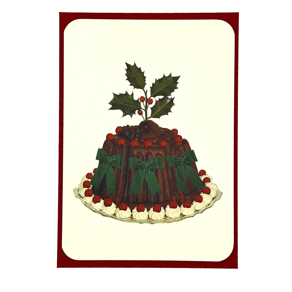 Plum Pudding Green Bows Greeting Card