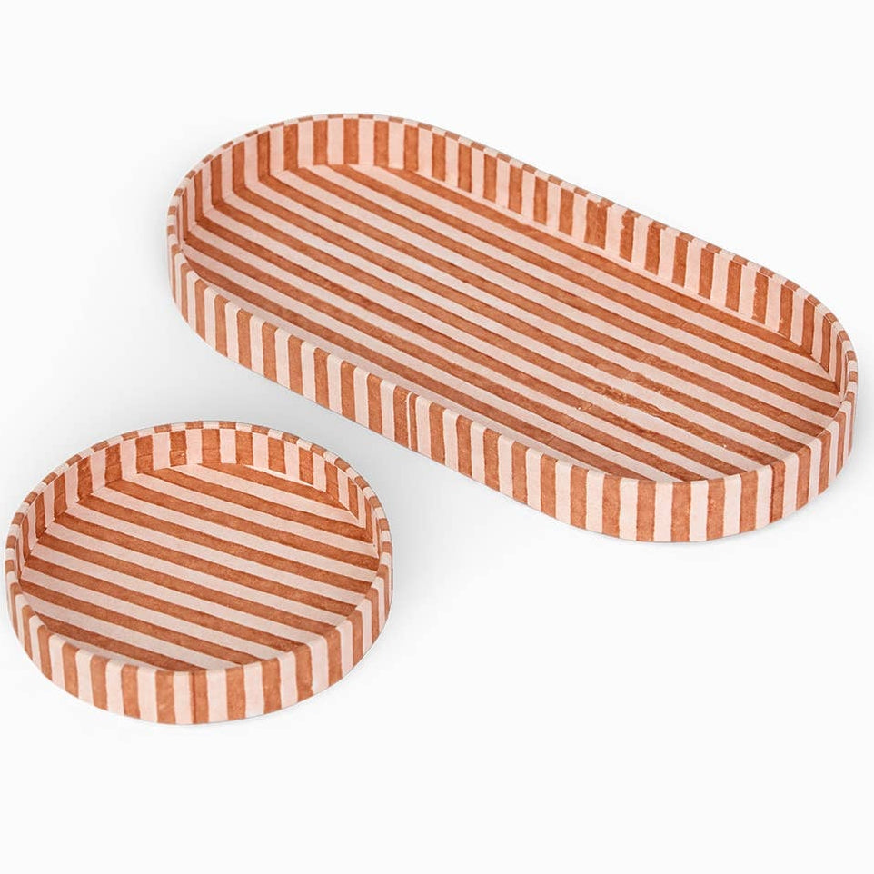 Block Printed Desk Tray Set - Classic Stripe Orange