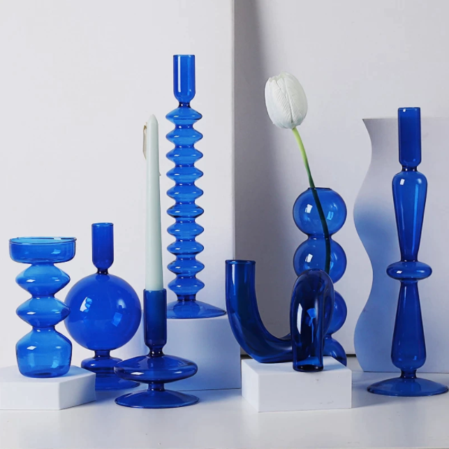 Cobalt Glass Candlestick Holder