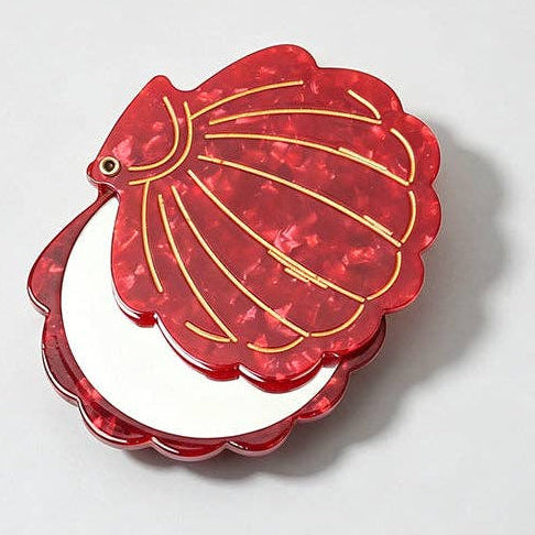 Seashell Acetate Compact Mirror - Red