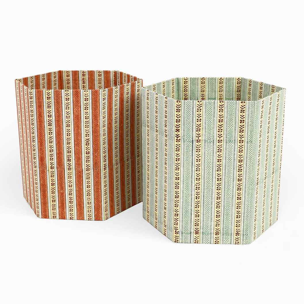Block Printed  Hexagon Collapsible Basket - Brick Red Rhea