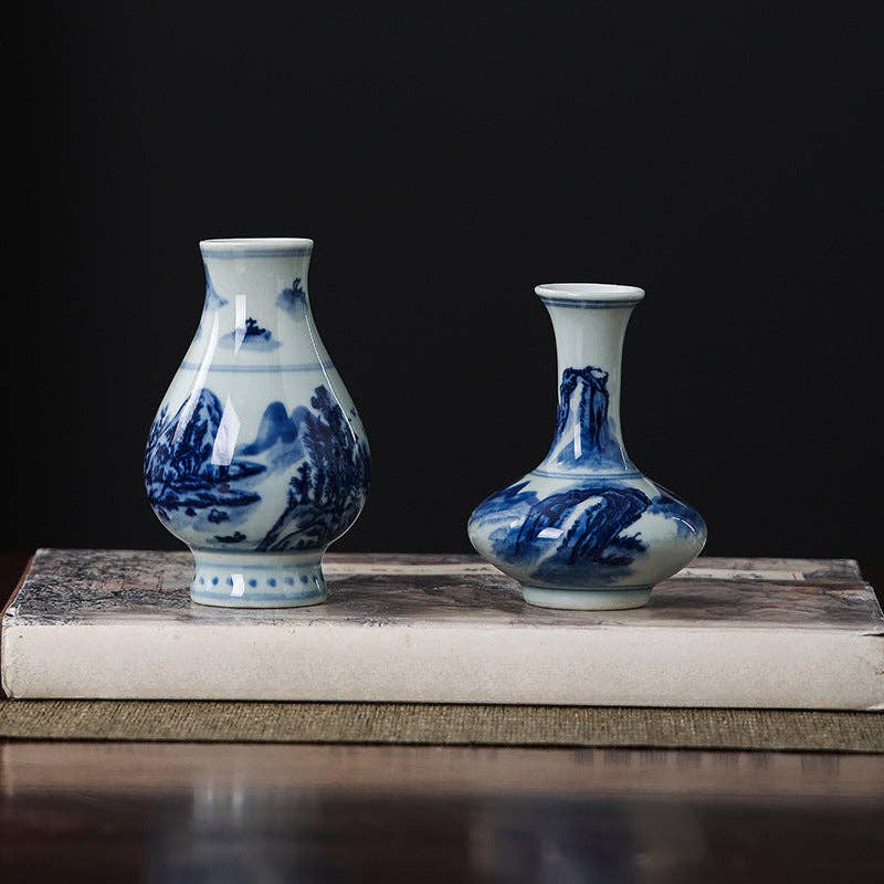 Hand-painted Blue & White Bud Vase