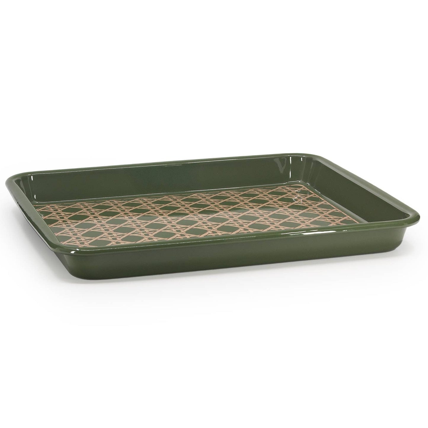 Domino x CCH Wicker Enamelware Rectangle Tray: Sage