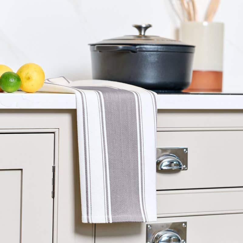 Striped Cotton Tea Towel - Slate Grey