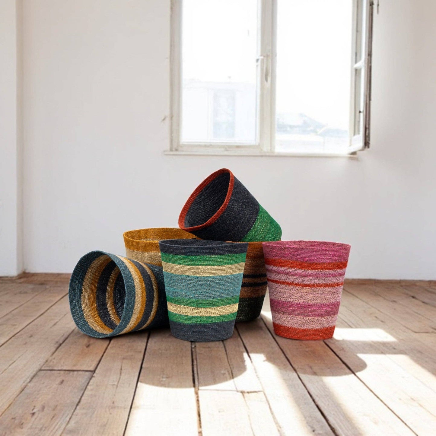 Seagrass Waste Paper Basket - Pompadour and Midnight Blue