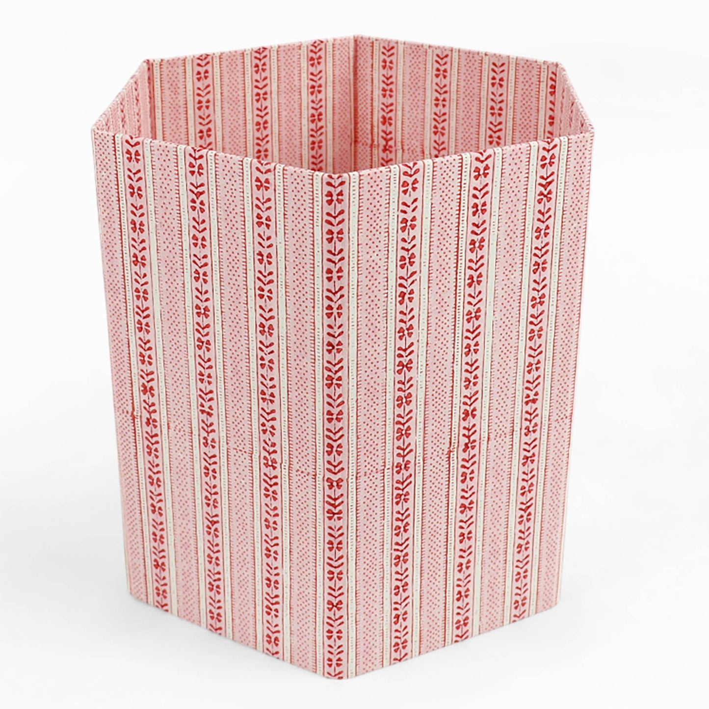 Hexagon Collapsible Basket - Floral Stripe red