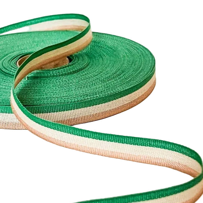 Tricolor Stripe Green Cotton Ribbon - 15mm x 5m
