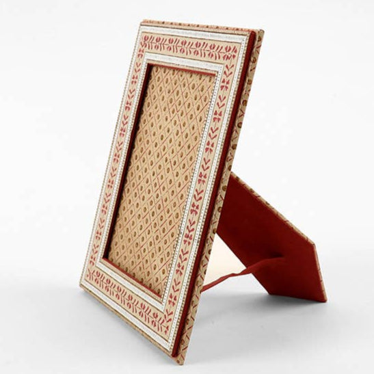 Block Printed Picture Frame - Floral Stripe Ochre
