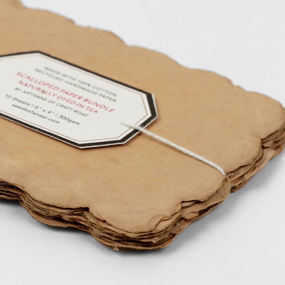 Natural Dyed Scalloped Paper Bundle Postcards - Tea