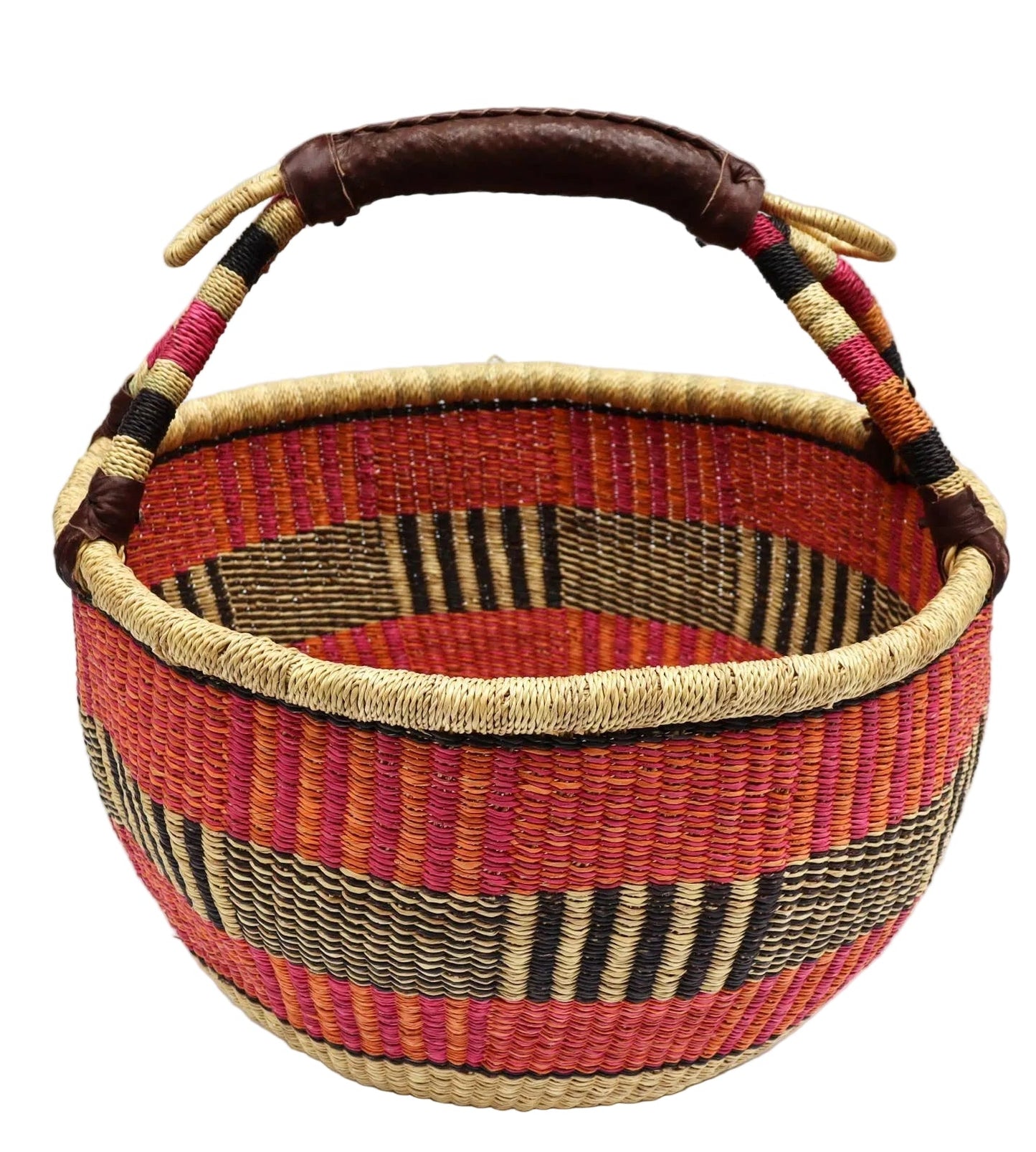 Large Round Bolga Basket - Red/Orange