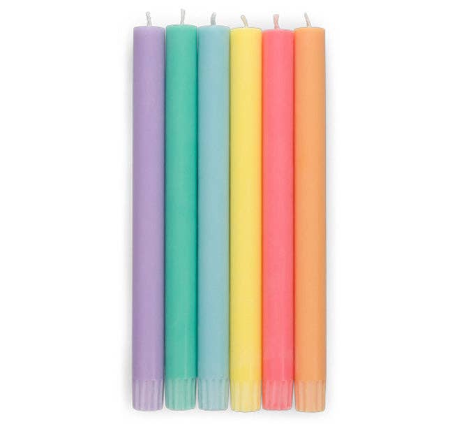 Mixed Set Pastel Rainbow Dinner Candles - Pack of 6