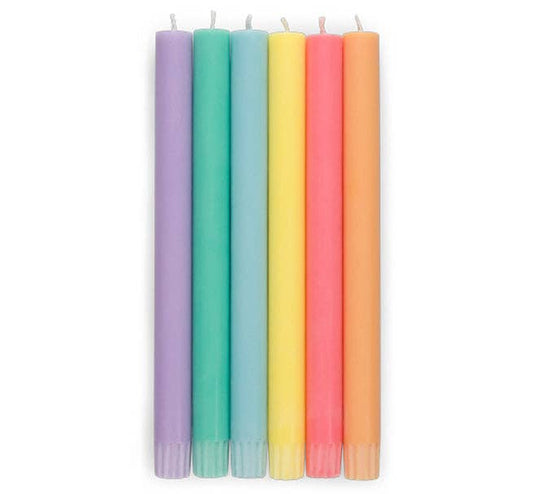 Mixed Set Pastel Rainbow Dinner Candles - Pack of 6