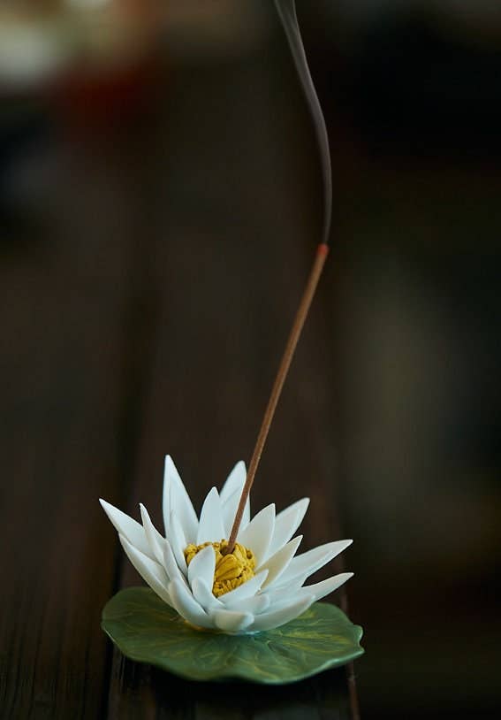 Ceramic White Lotus Incense Holder