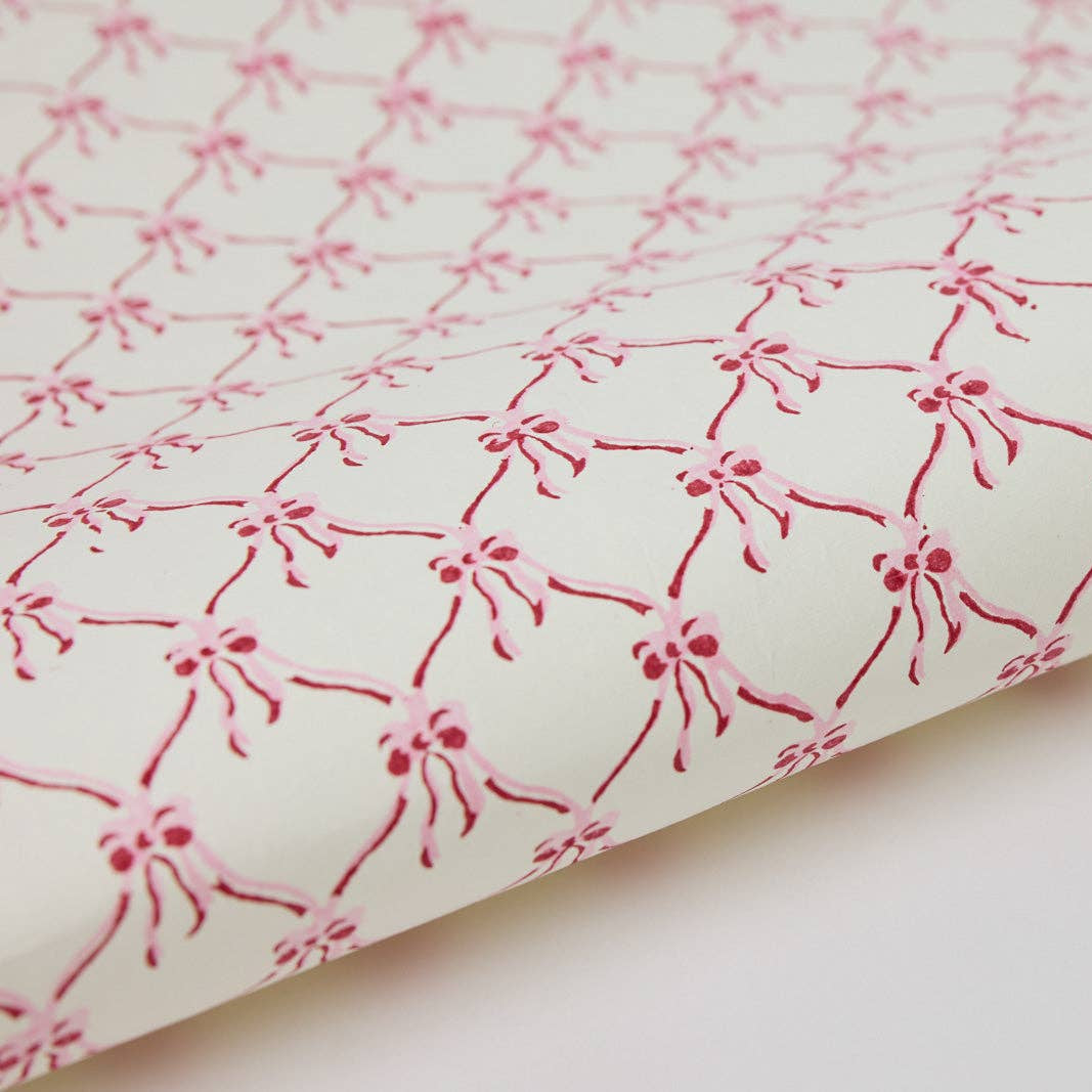 Block Printed Wrapping Paper - Bows Pink Sorbet
