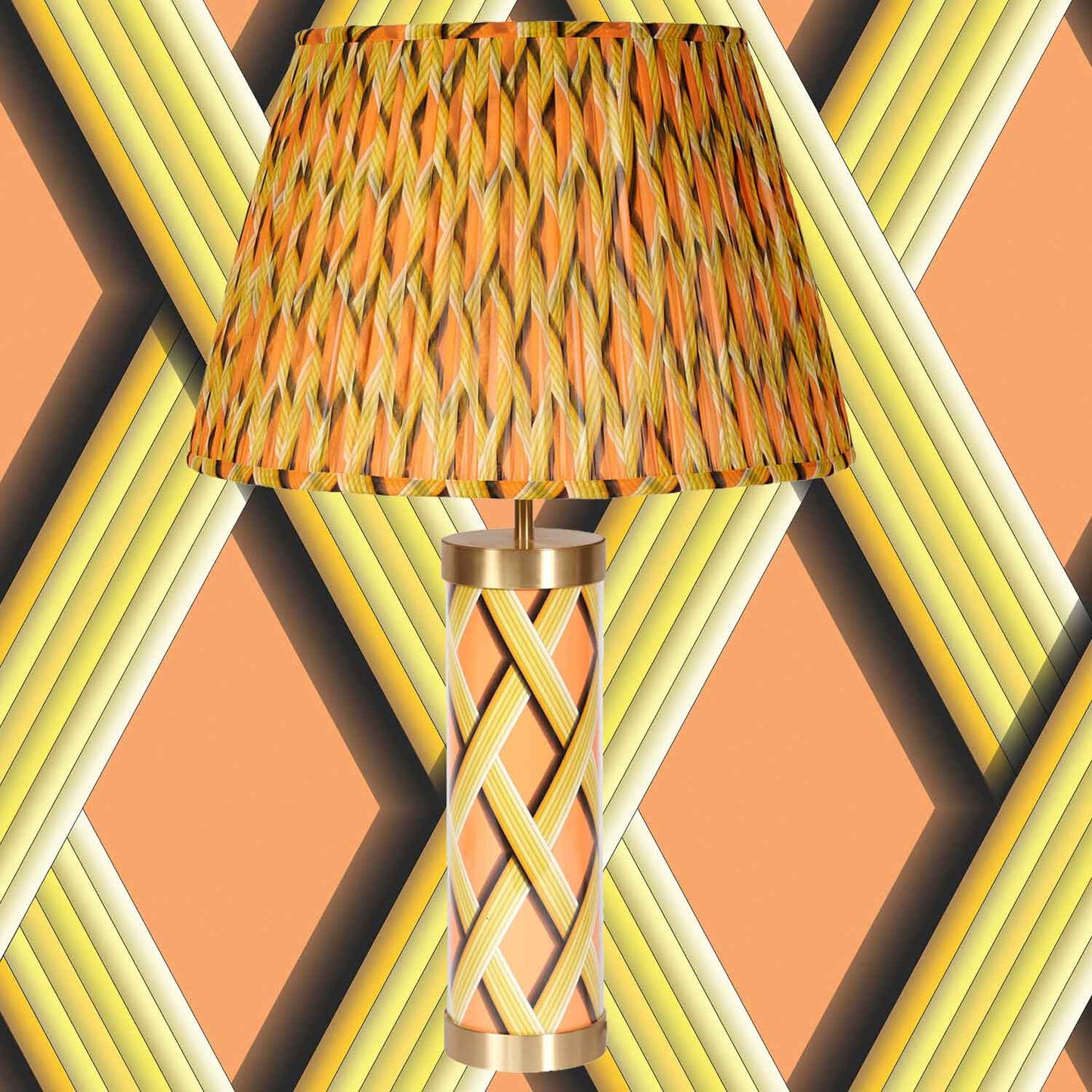 Trellis Work - Apricot Glass & Brass Lamp
