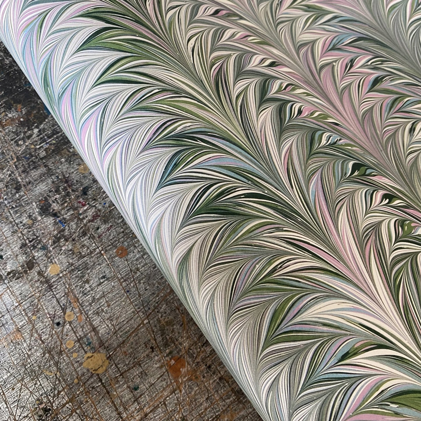 'Fern & Feather' Printed Marbled Paper