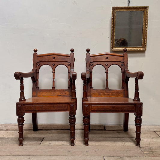 A Pair of 19th Century Pine Gothic Chairs